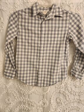 J. Crew Crewcuts Boys long sleeve flex patterned button up shirt blue white 10